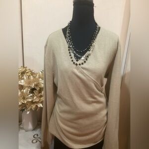 NEW Ann Taylor Cream Colored Shiny Long Sleeve Women’s Wrap Blouse.​